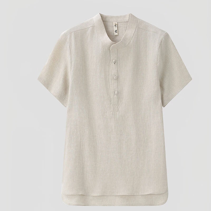 中国风100%亚麻短袖t恤男夏季宽松薄款上衣盘扣复古休闲半袖