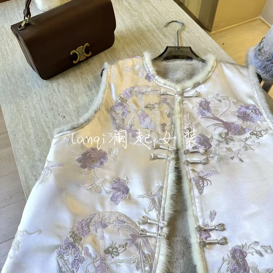 【紫菱-马甲】新中式织金工艺金丝绣女冬季显摆温柔贵气貂01485