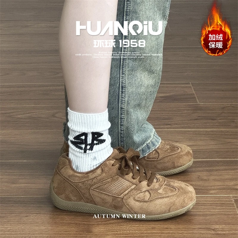 HUANQIU/环球低帮加绒德训鞋男款2025新款冬季内增高保暖休闲板鞋