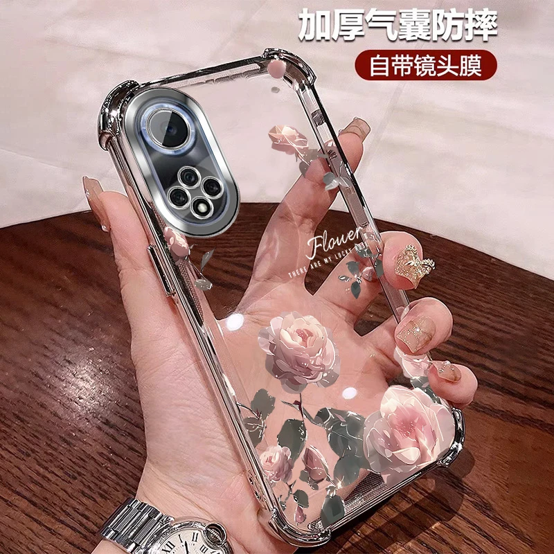 轻奢玫瑰适用荣耀50手机壳女款防摔气囊50Pro全包镜头膜 50se个性