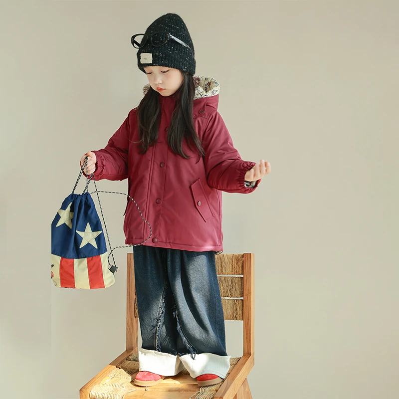 utouto大耳象女童碎花纯色棉服外套2024冬季儿童连帽保暖2410618