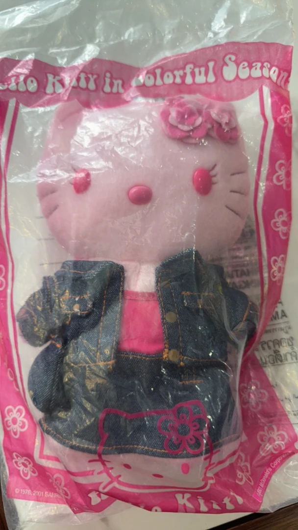 中古绝版m家hellokitty千禧辣妹牛仔粉皮毛绒 原包全新未拆封