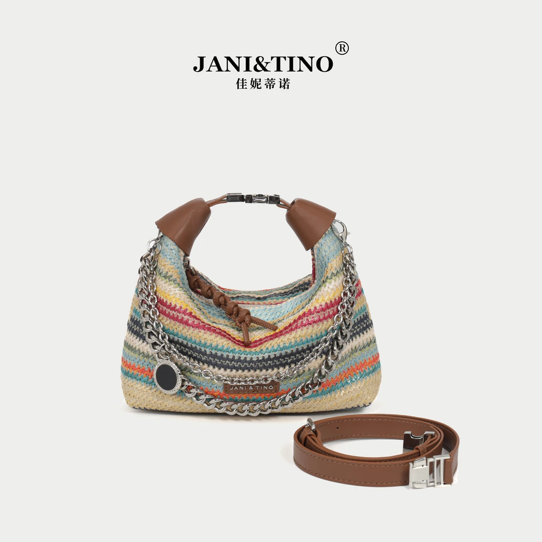 JANITINO/佳妮蒂诺姗姗家新款经典单肩包优质手提包2725拉菲草