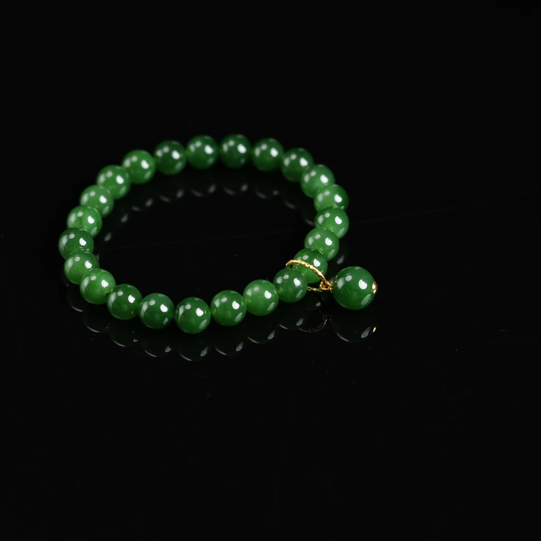 “希望”严选精品和田玉高色DW绿9mm+手串