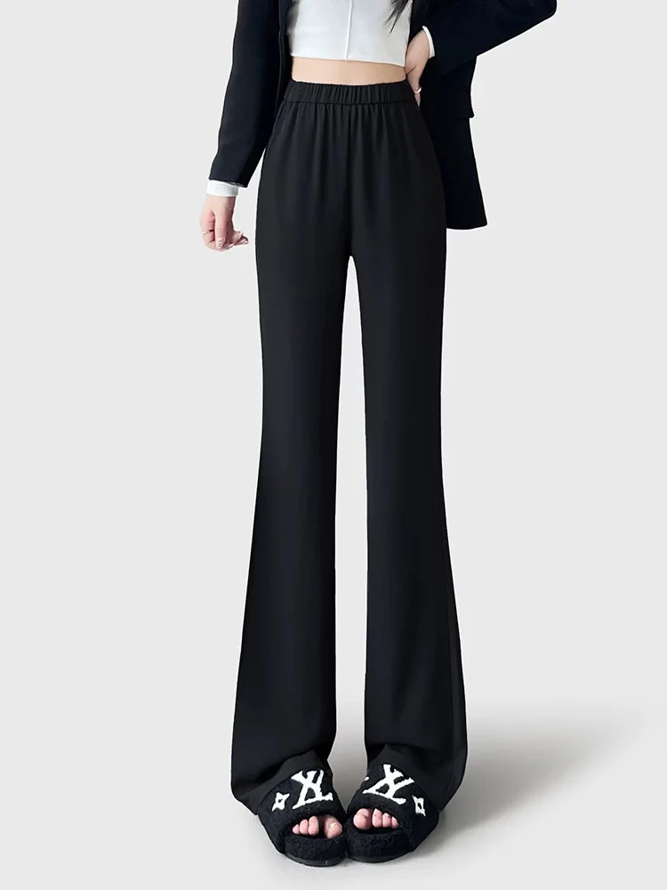 大码黑色喇叭裤女高腰显瘦2025新款胖mm220斤夏薄款垂感微喇裤034