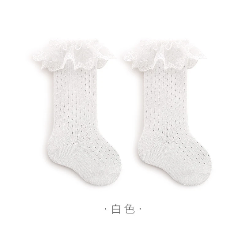 2025新款夏季镂空网眼薄款婴儿花边中筒棉袜