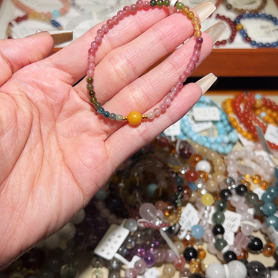 烟晶手链银S925镶嵌碧玺1341