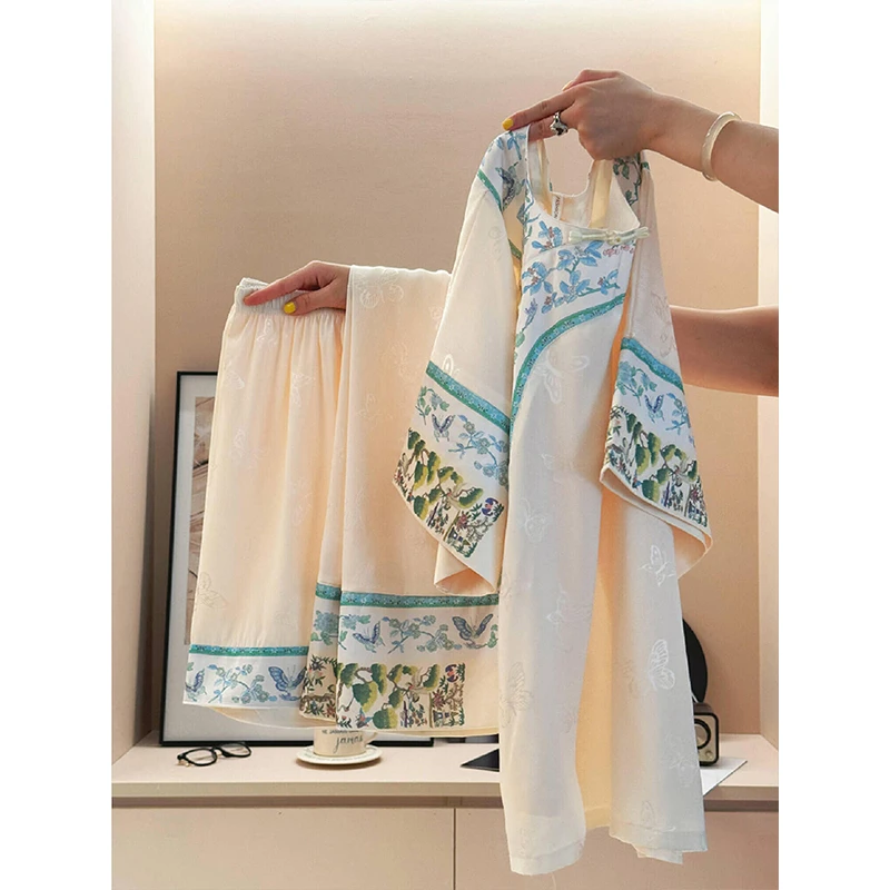 新中式国风提花短袖睡衣女夏季2025高级设计感甜美花边居家服套装