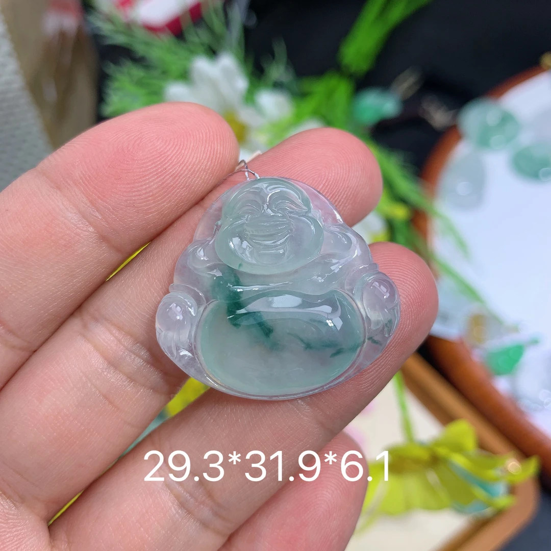 天然缅甸翡翠A货飘花佛公路吊坠种老水足气质百搭精雕精美百