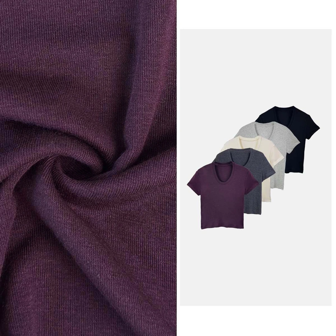 天鹅颈显背薄U领短袖女弹力修身打底夏季醋酸天丝羊毛T恤