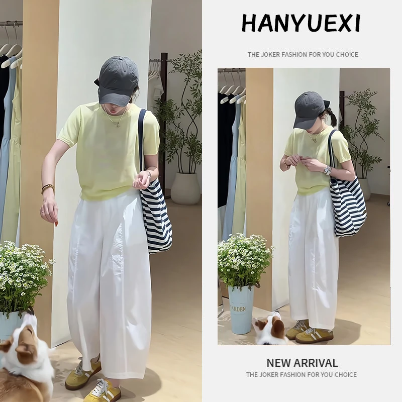 【现货】夏季一整套女装2025新款韩版休闲显瘦短袖上衣休闲裤两件套