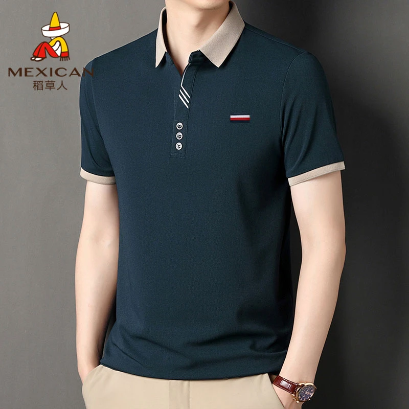 Mexican/稻草人男士夏季Polo衫休闲舒适宽松商务短袖翻领半袖T恤