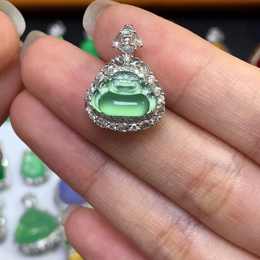 翡翠18K金镶嵌吊坠(不含链)佛公