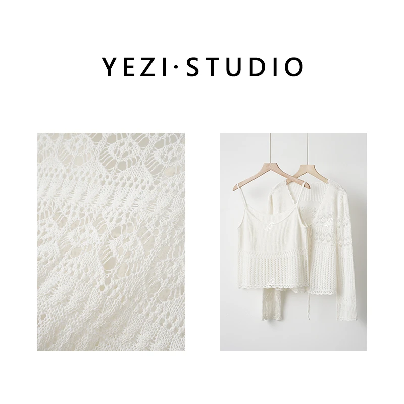 【柏林少女】25早春手工钩花机镂空系带开衫背心25122003（04）2/15