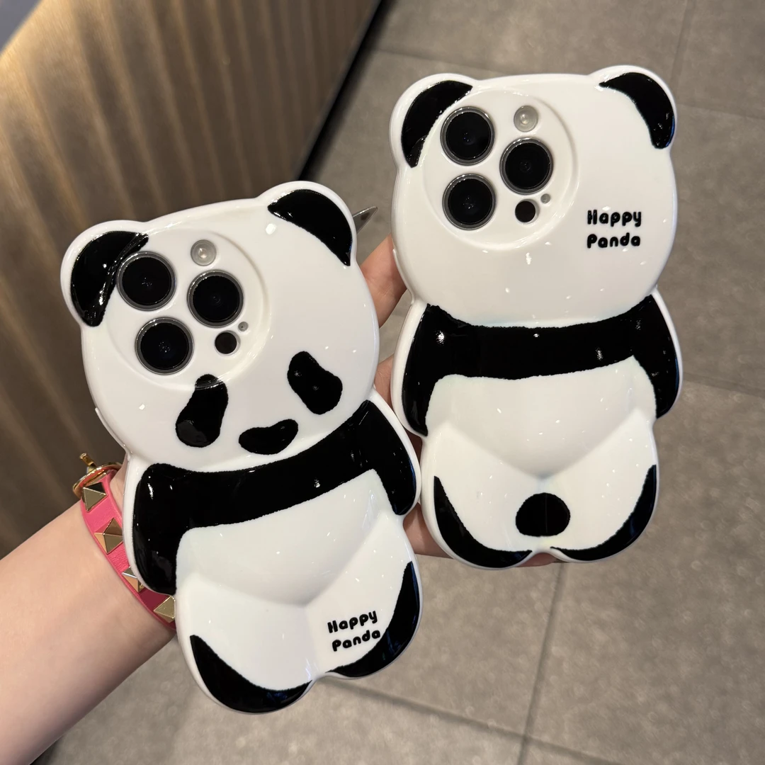 Lucky趣味可爱熊猫壳适用iPhone16/15promax手机壳苹果14plus/13