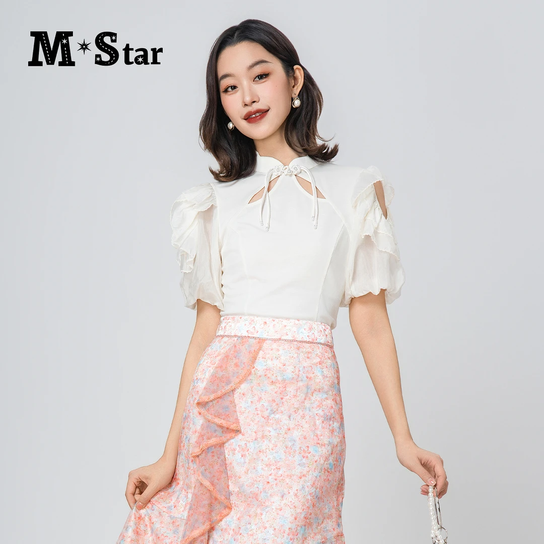 【白姐专属】M-Star新中式改良灯笼袖镂空T恤SFBT123868