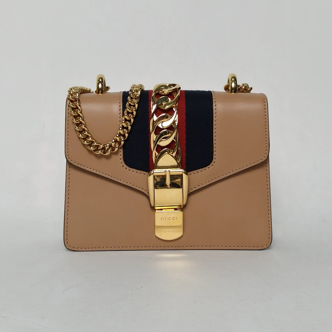 99新 GUCCI/古驰 小花Jerry活动塞尔维亚 丝带包 Mini 19 棕色