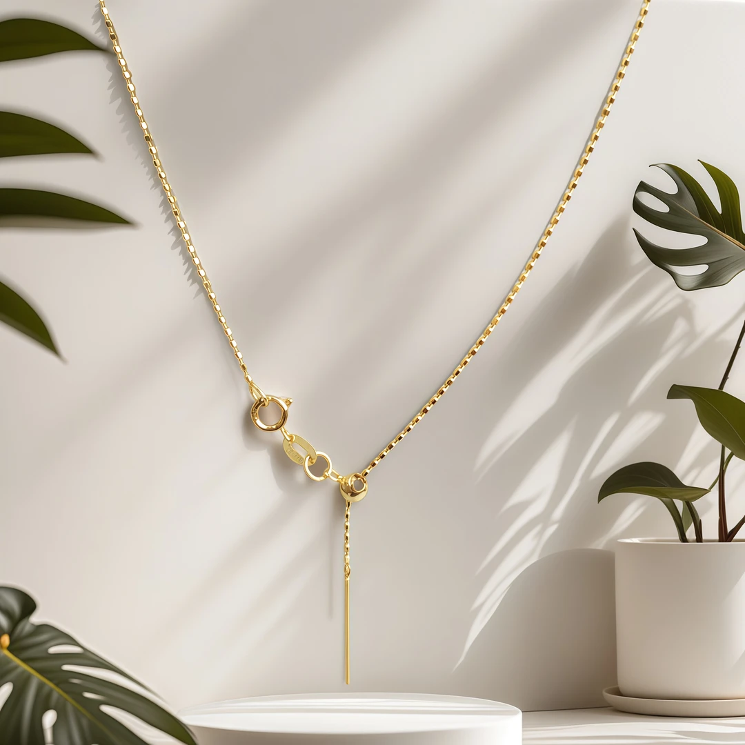 【媛媛】18K金素金珠珠豆豆项链（抽拉可调节） 长约45CM