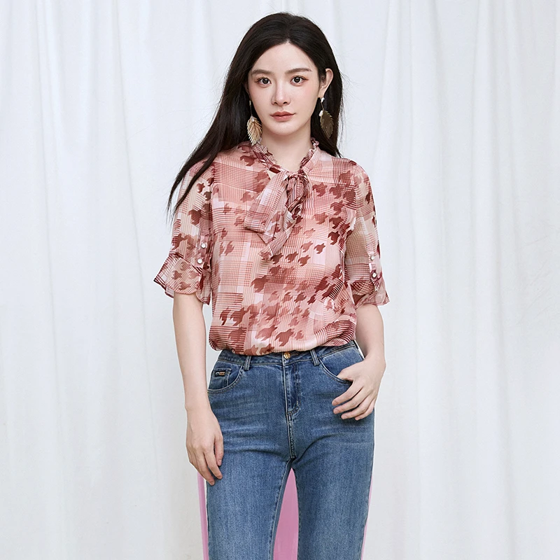 42GS0D0005优雅气质系蝴蝶结雪纺上衣衬衫女
