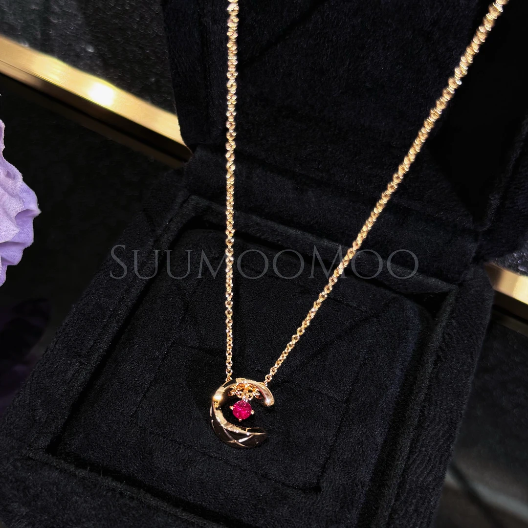 钨金合成锆石项链 法式时尚水兵月红点项链