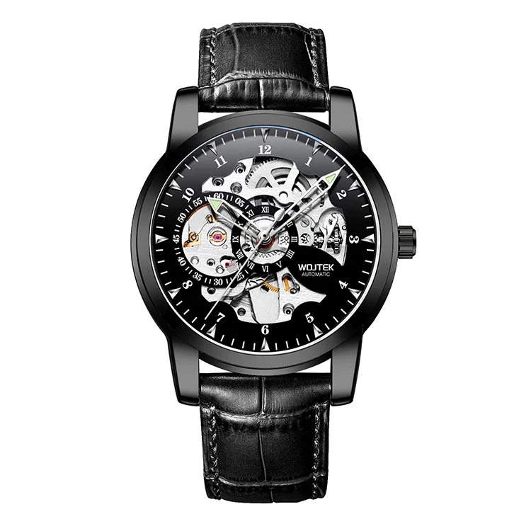 WOJTEK繁花黑武士系列进口夜光男士机械手表 镂空匠心设计8718-TY