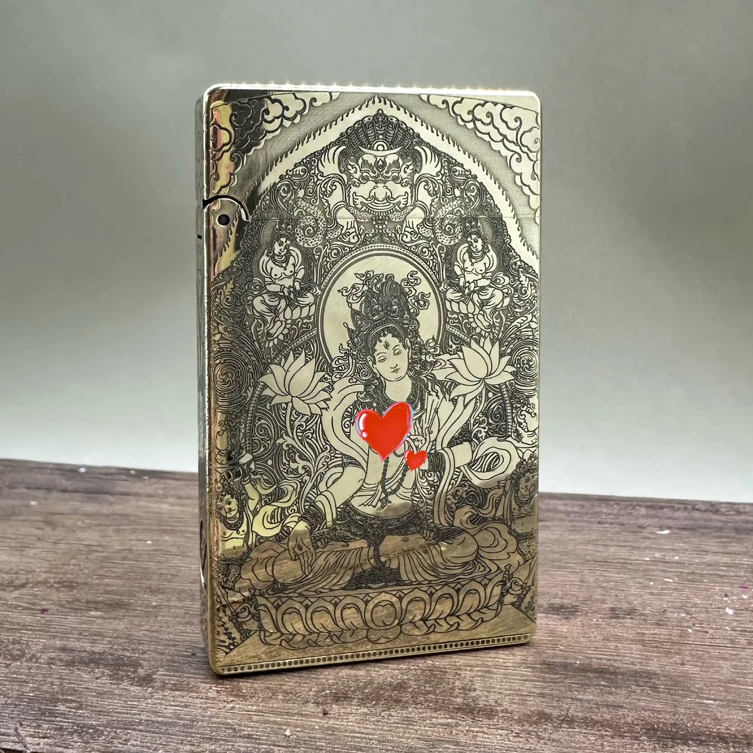 【799朗声-白渡母】佐罗正品799超薄朗声煤油打火机五面满雕黄铜机