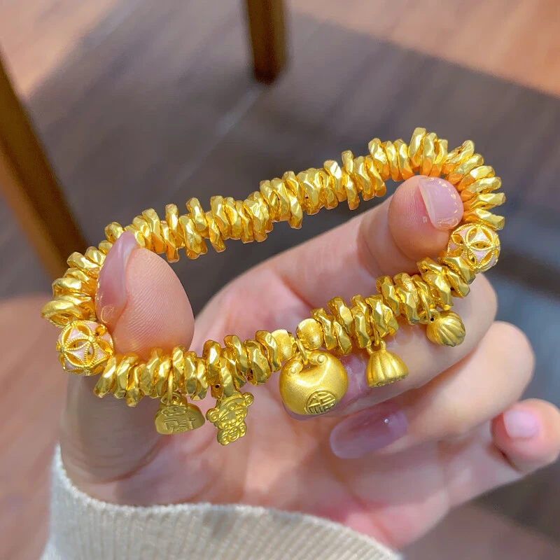 瑞诺黄金发财小胖福盘缠手链女足金999钱串子手串生日礼物送女友