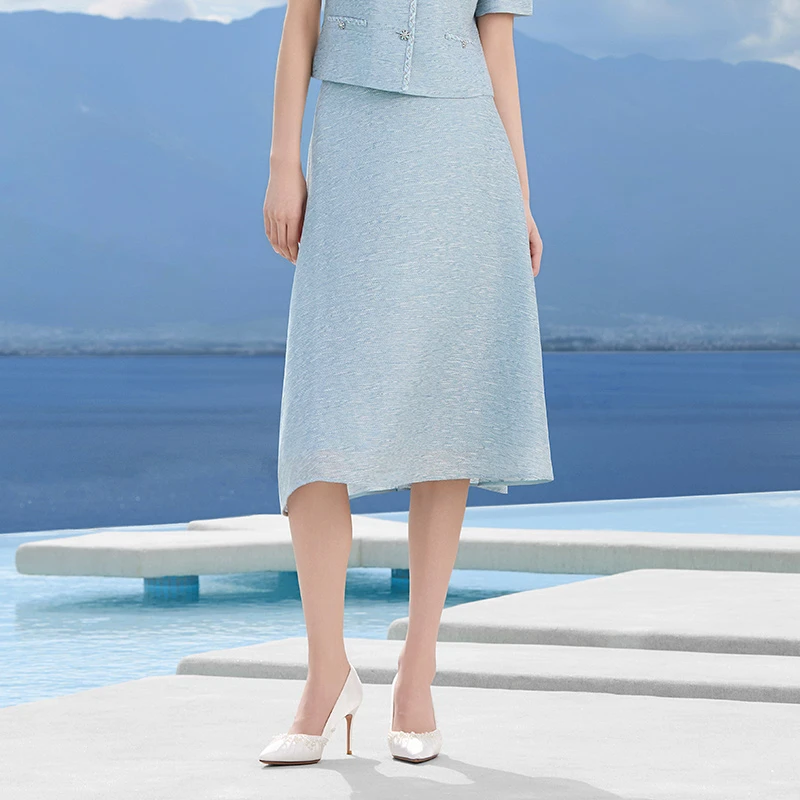 娜尔思时尚气质优雅显瘦香风中长款淡人半裙25夏NW01924N1