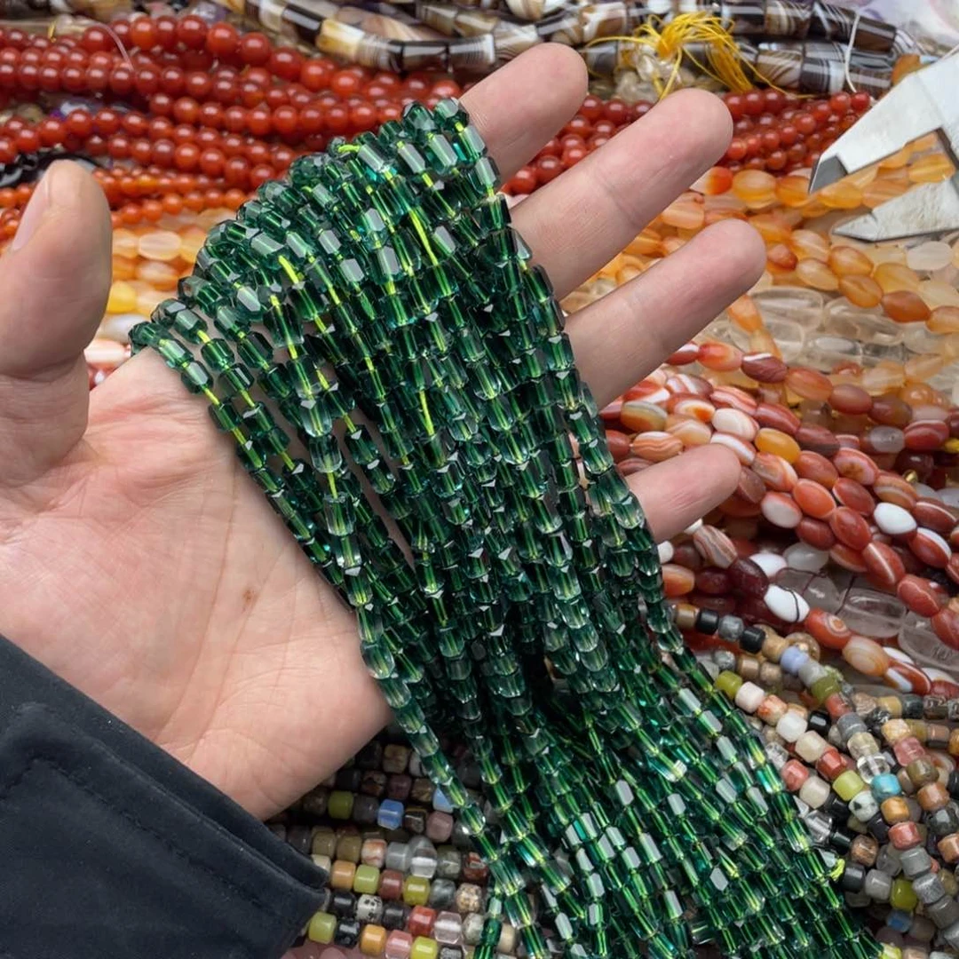 玛瑙/玉髓珠宝半成品未镶嵌三条装5mm左右绿水晶切面方糖