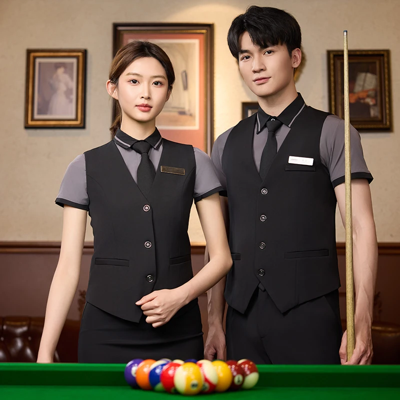 酒吧KTV服务员工作服短袖餐饮女酒店西餐前台球俱乐部马甲工装男