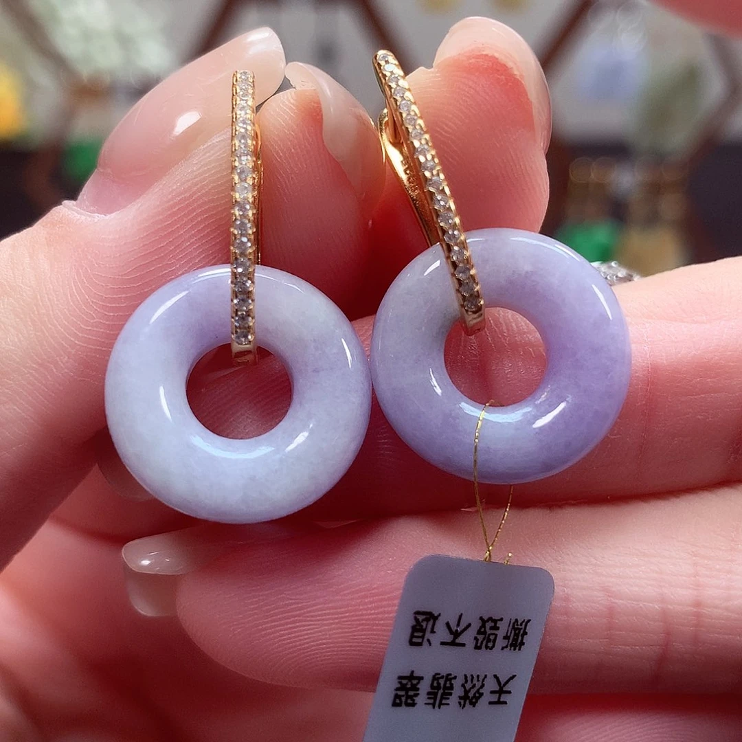 翡翠耳饰银S925镶嵌天然翡翠