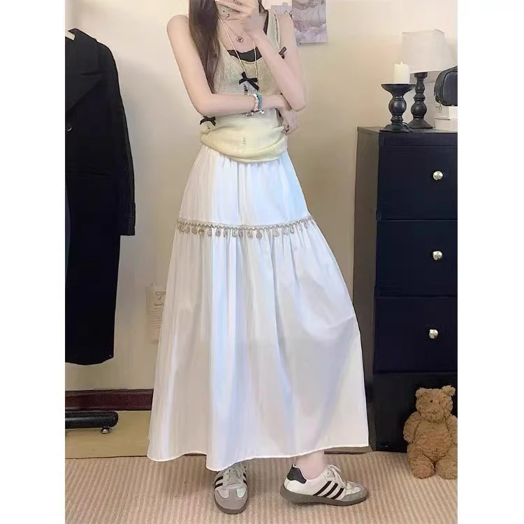 邹先森9113-28夏季新款法式重工订珠贝壳流苏拼接气质半身裙