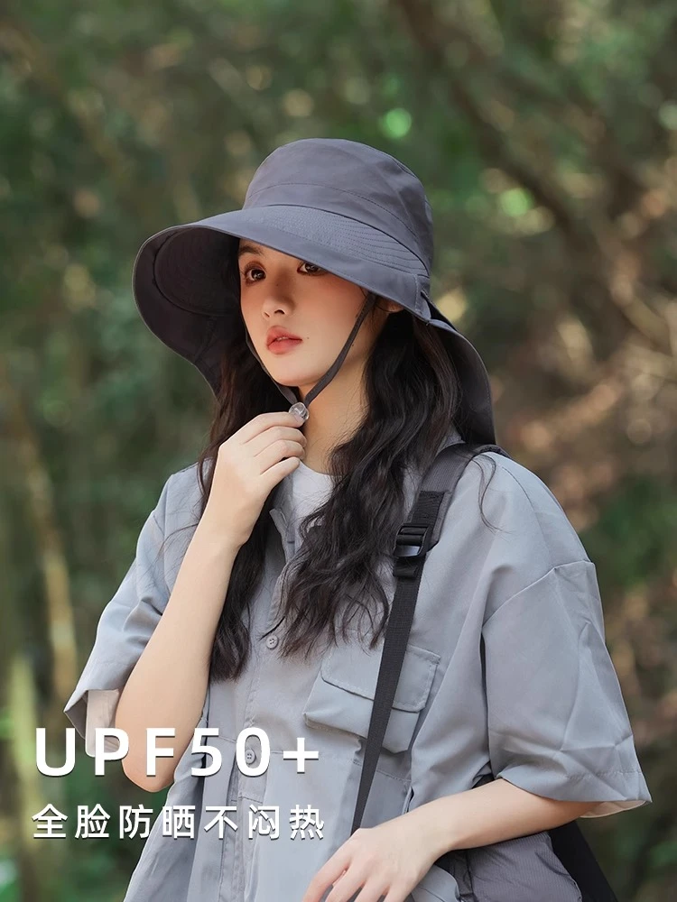 防晒帽子女夏季遮阳帽户外骑行护颈太阳帽大檐透气折叠登山渔夫帽