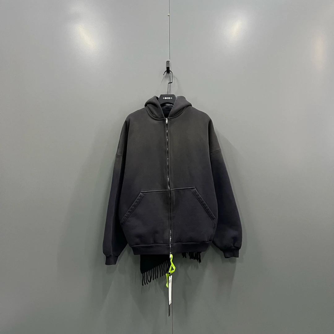 99新 Balenciaga/巴黎世家 楠 做旧效果拉链帽衫 2码 609015