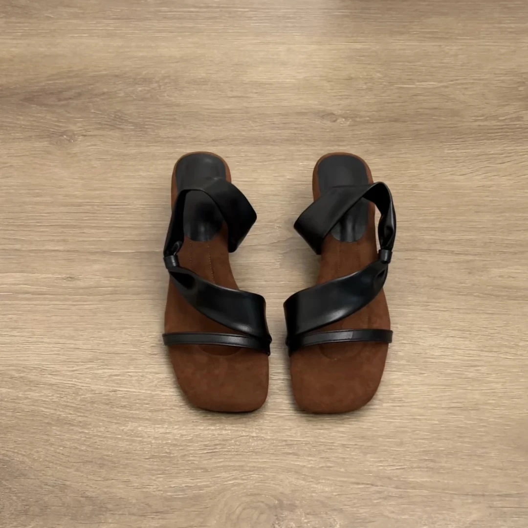 Dannyfrey夏外穿小众设计感交叉带女时尚配裙子高级感凉拖鞋4CM