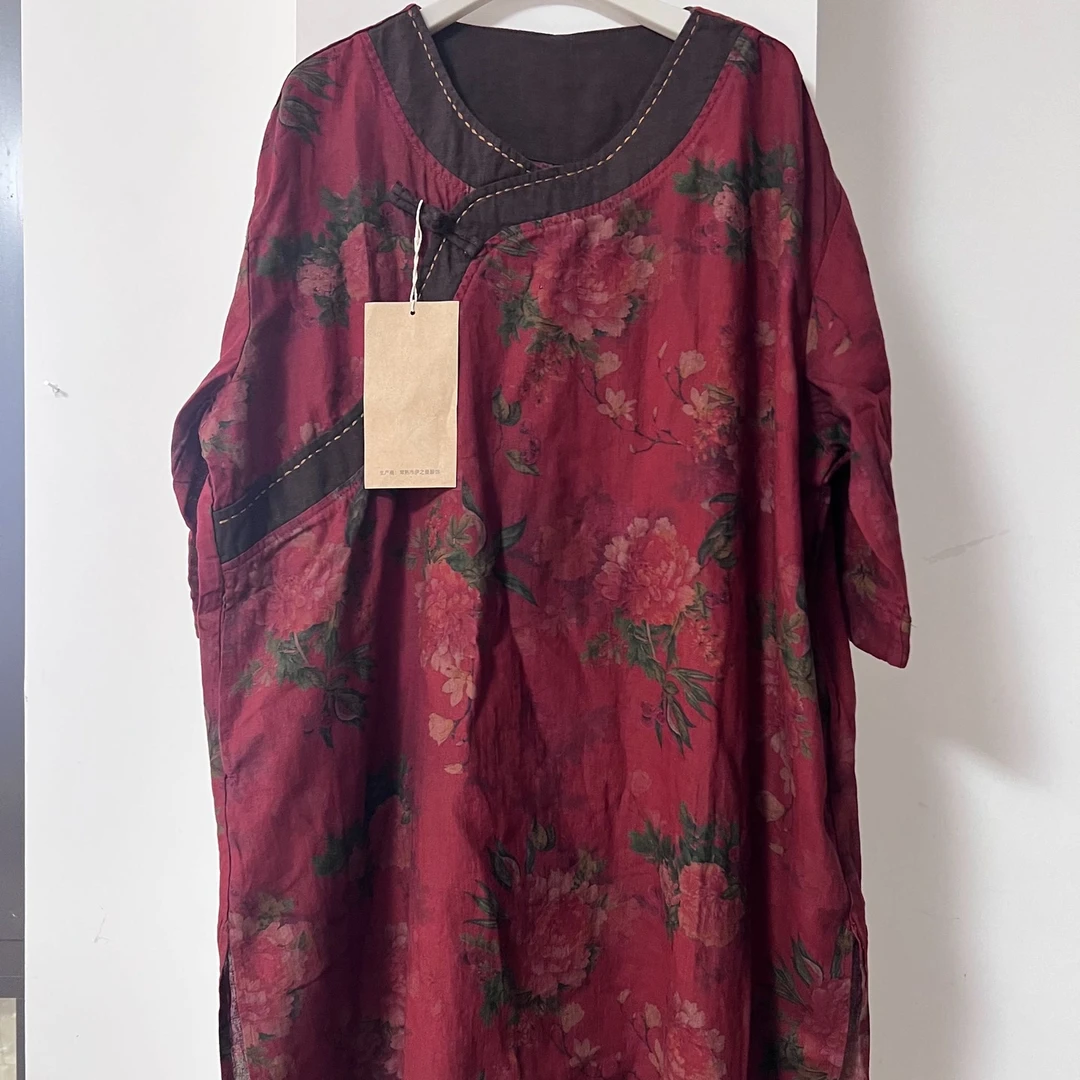 2566纯亚麻手工绗缝袍(胸围134--衣长88)