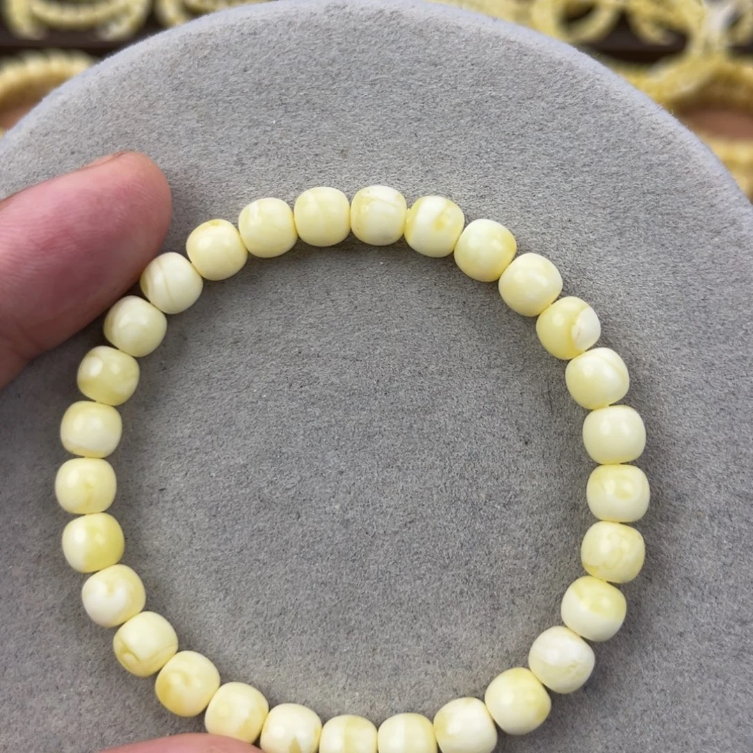 蜜蜡未镶嵌手串纯天然俄料瓷白花极限弧高桩7*6.5腕口17+