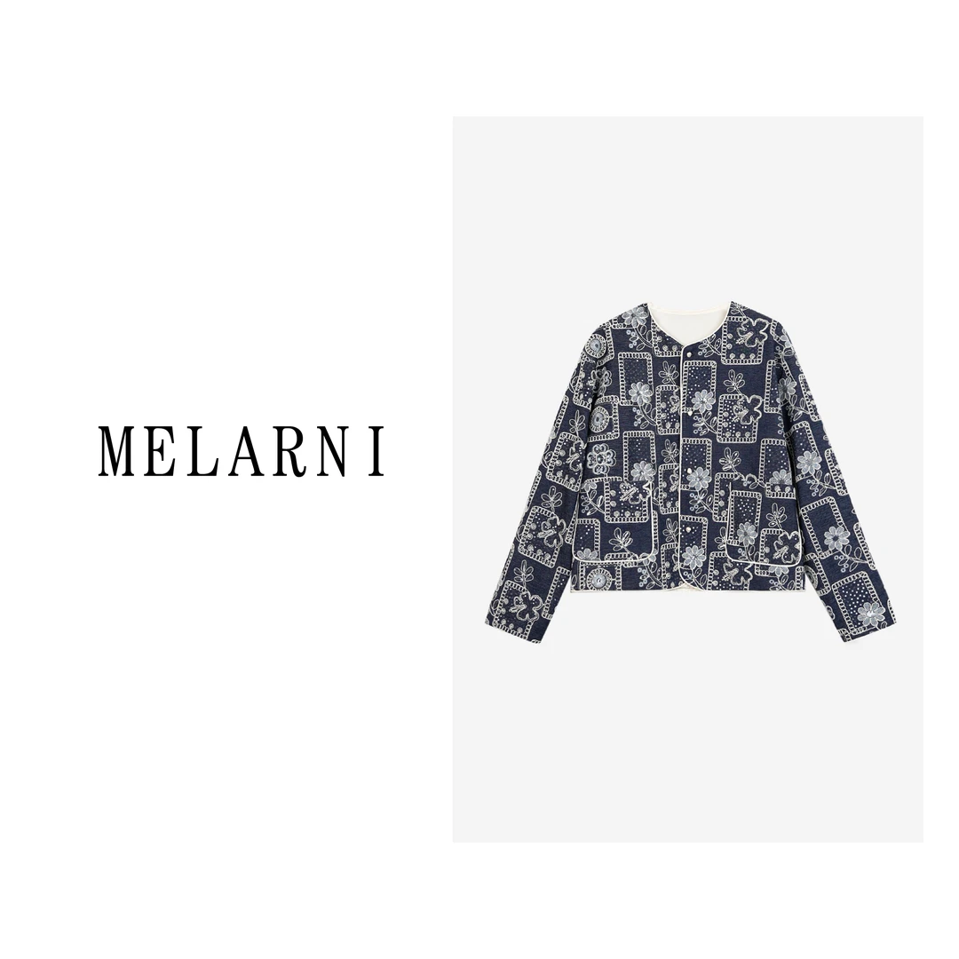 【MELARNI】牛仔短款时尚休闲女士潮流印花设计师外套MLN11757