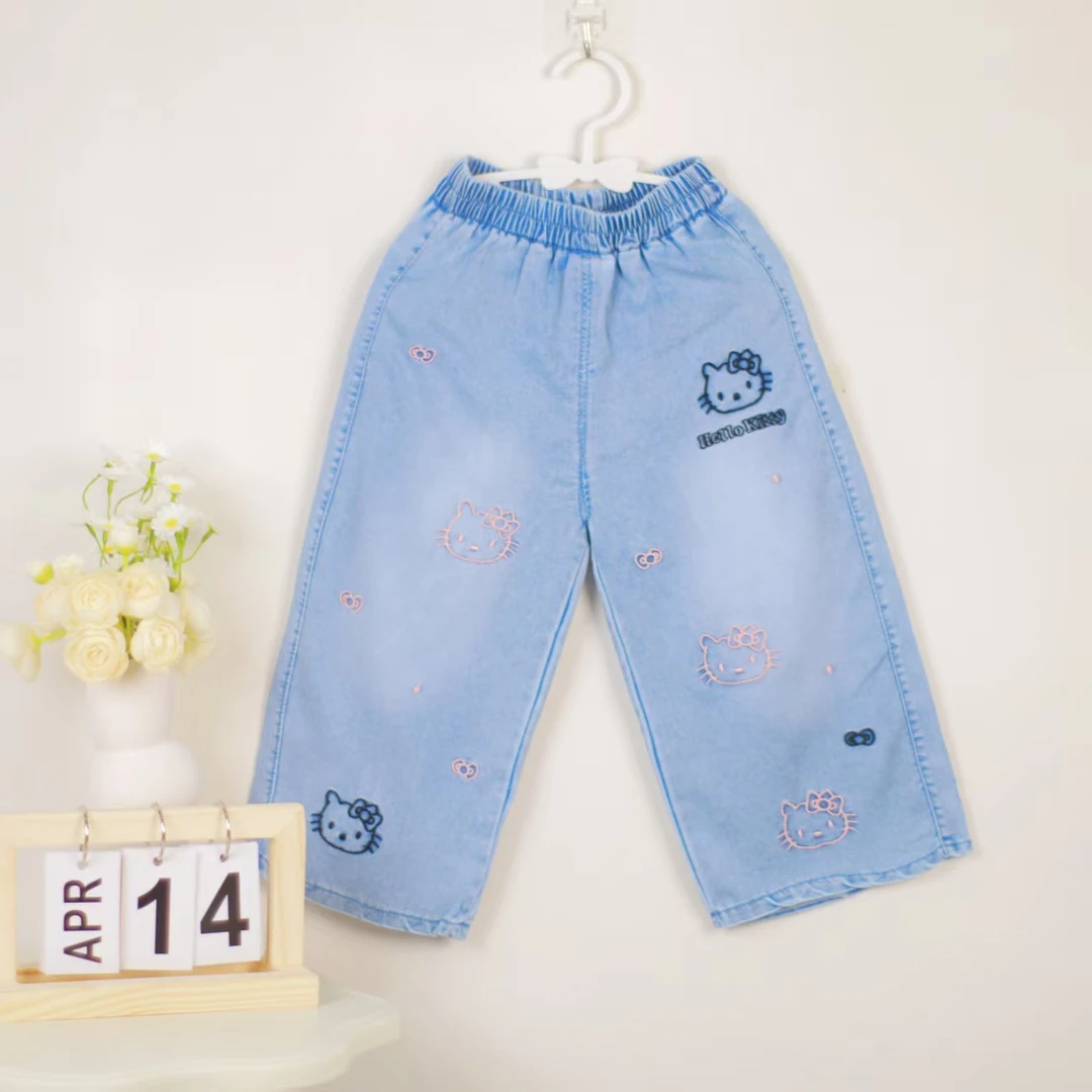 薄款宽松印花中大童中腰春季女夏款牛仔裤中性