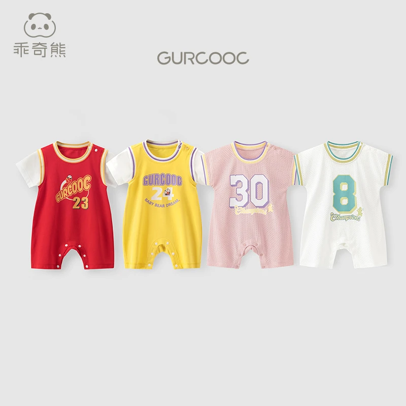 【夏季反季5折】 乖奇熊宝宝球服哈衣短袖连体纯棉薄款婴儿撞色洋气