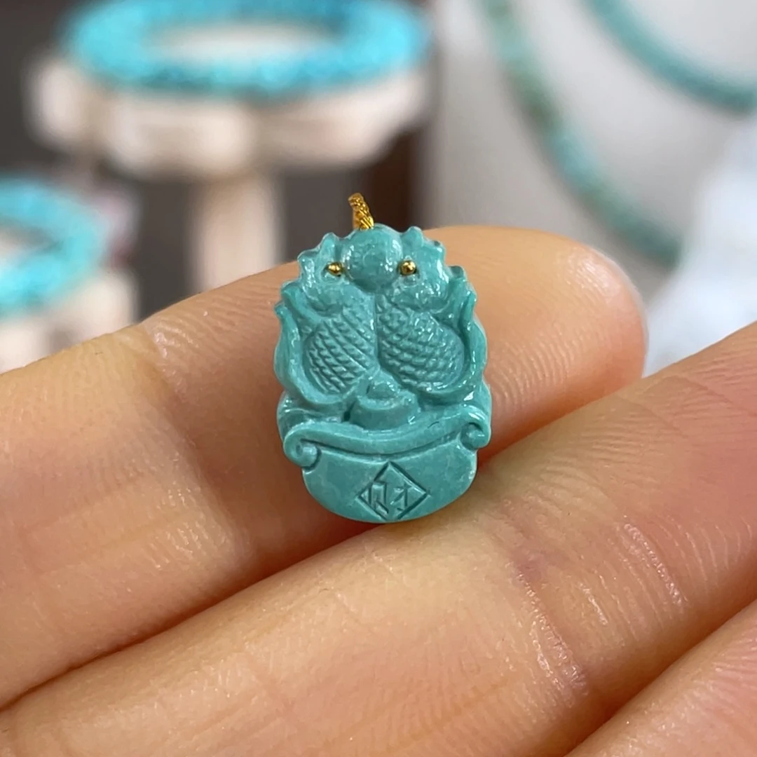 绿松石未镶嵌套链双鱼聚宝盆
