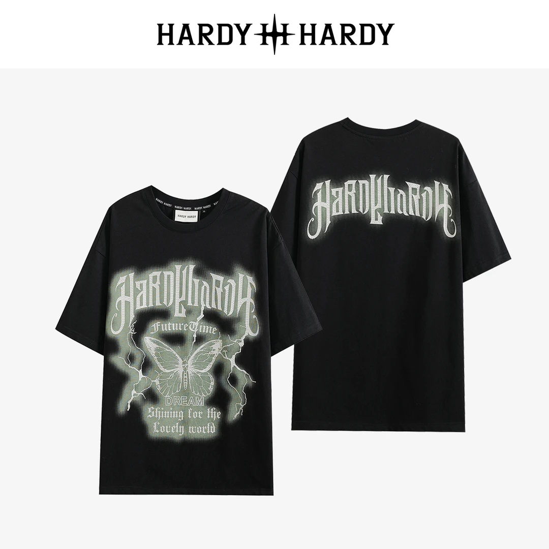 HARDYHARDY夏季新款潮牌百搭烫钻蝴蝶字母街头T恤男女同款上衣