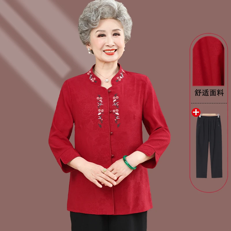 老年人夏装女奶奶衬衫老太太唐装老人喜庆婆婆衣服婚宴婚礼妈妈装