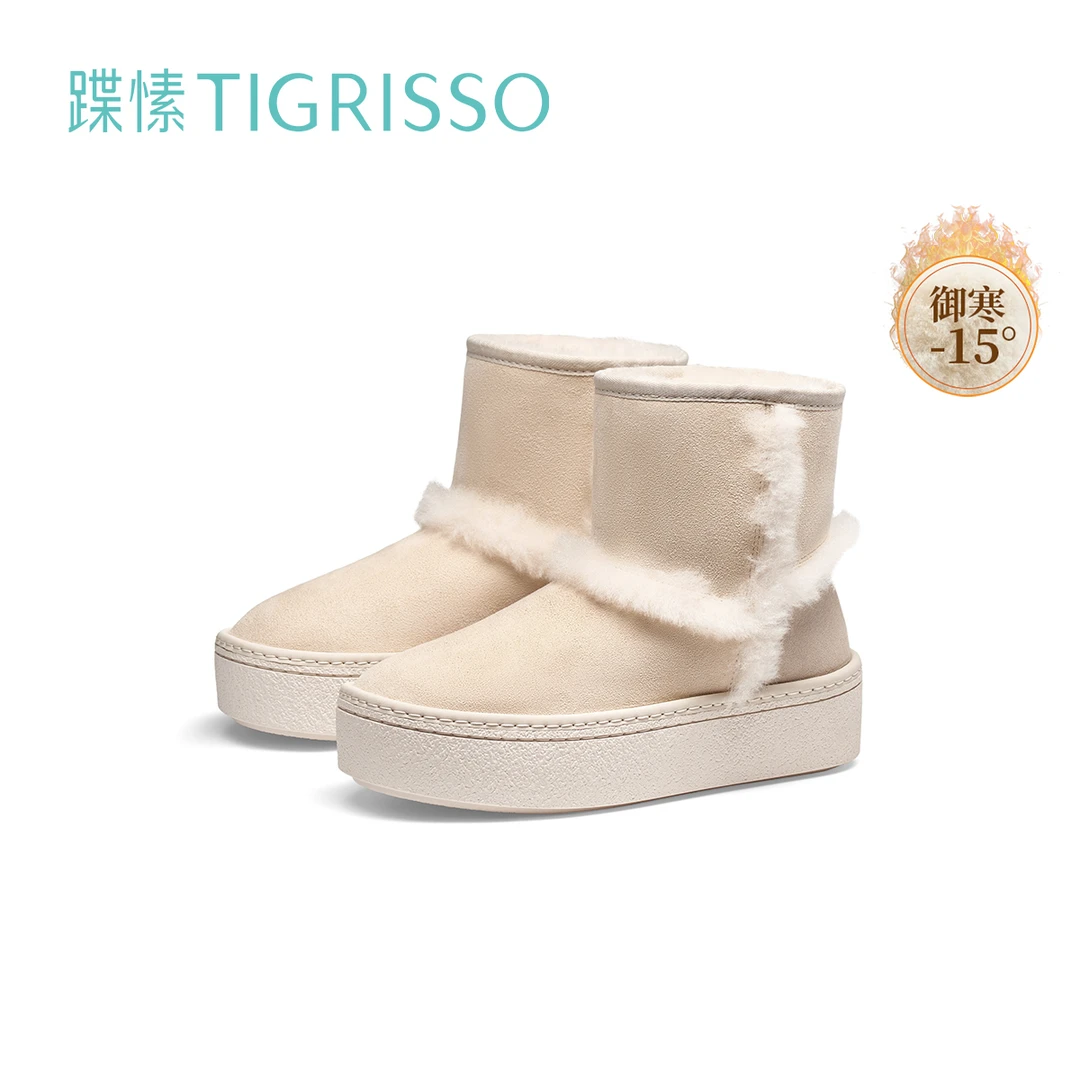 蹀愫春季新款松糕厚底时尚保暖加厚皮毛一体松糕雪地靴TA43769-51