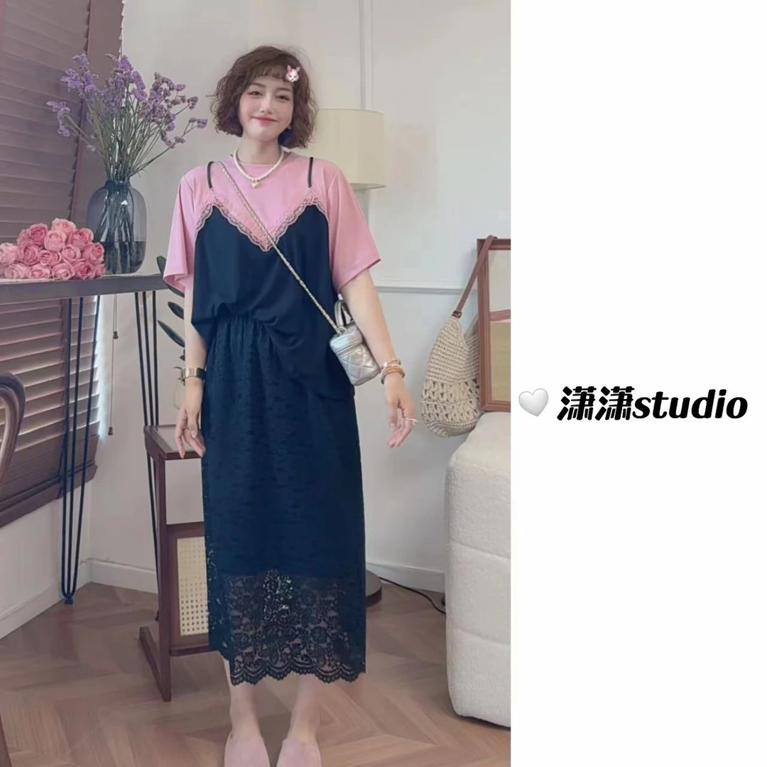 【玫瑰粉雾】【超薄】【弹力大】潇潇自制假两件原创款半袖T恤XS2485