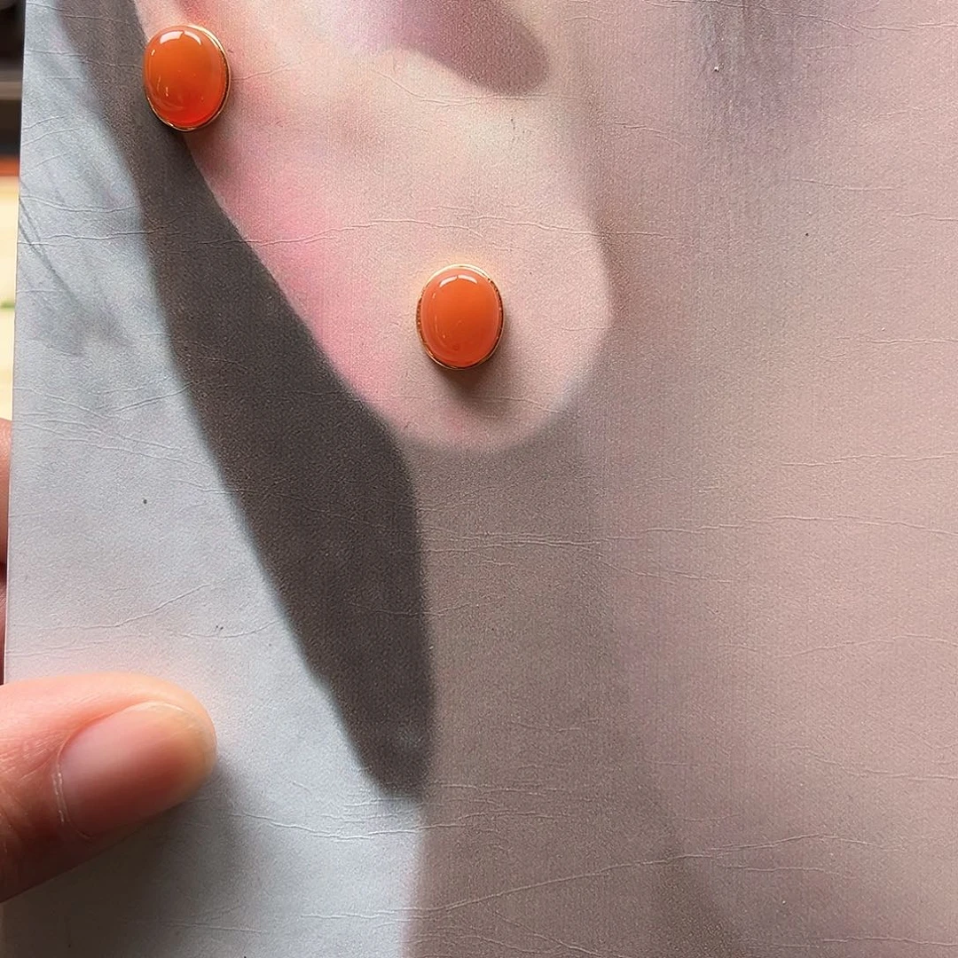 南红玛瑙耳饰银S925镶嵌