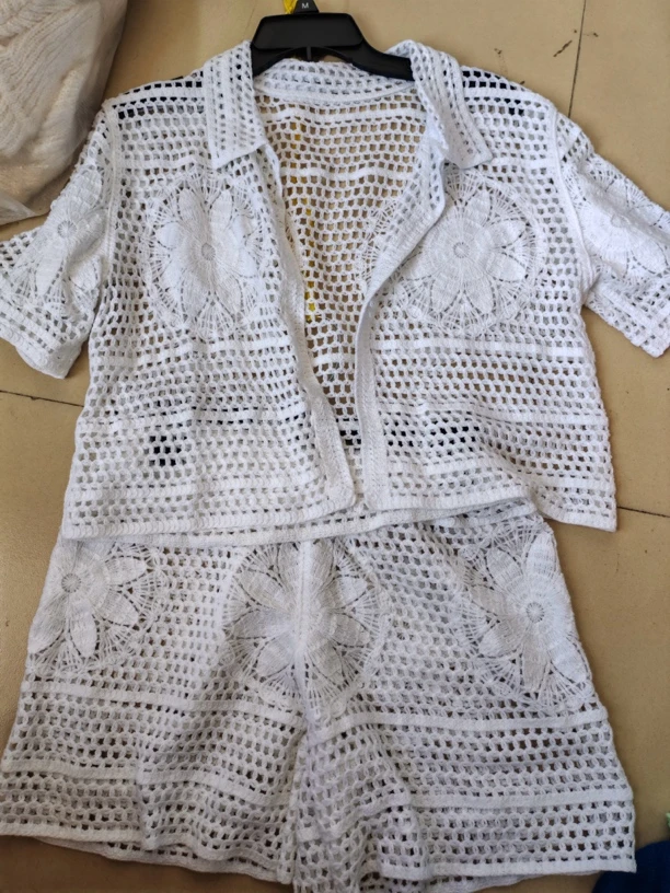 出口日韩镂空短裤套装分体