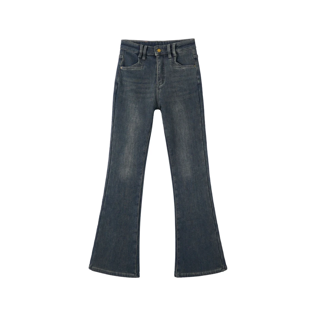 【李易行】牛仔喇叭裤加绒加厚秋冬季设计师时尚款长裤弹力保暖202