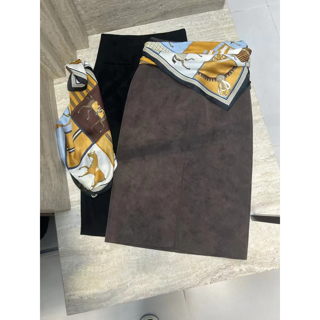 JING2025半裙秋季2542高腰半身裙显瘦时尚前开叉半裙气质中长款