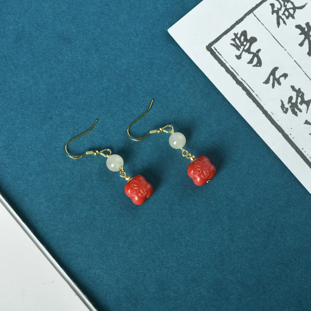 含辰砂工艺品朱砂红砂好事成双耳坠一对